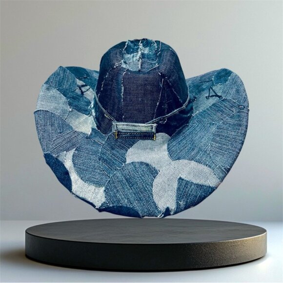 Custom Design Hand Made Cowboy Denim Pathwork Hat one size adjustable fit hat